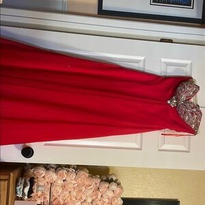 Elegant Red Gown with Embellished Bodice